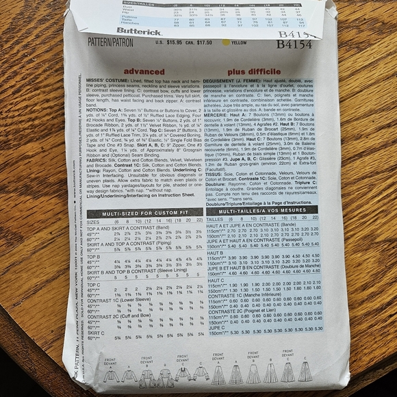 Butterick Historical Costume Sewing Pattern Size 12 14 16 Victorian, Renaissance - Picture 3 of 5